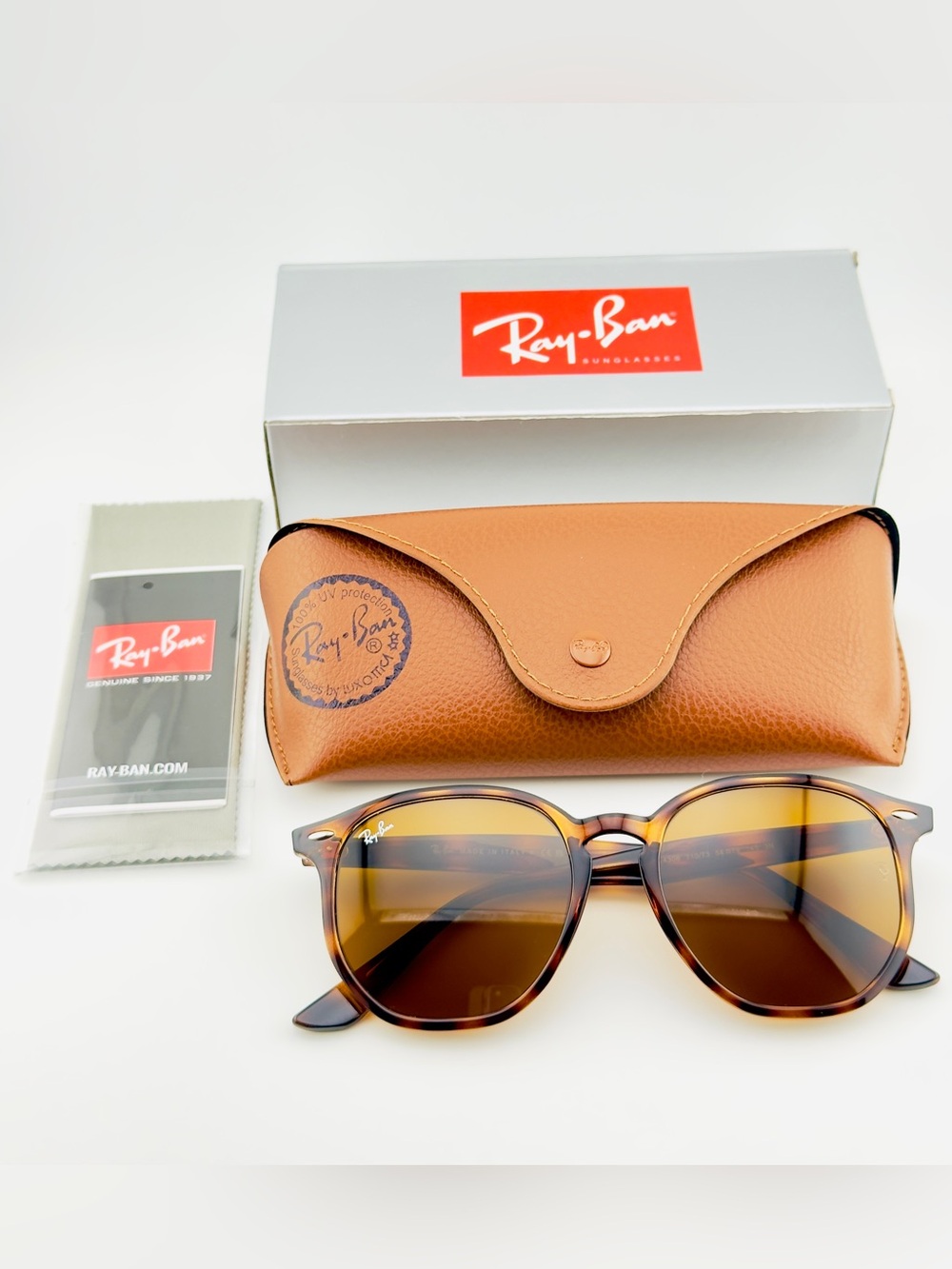 Ray-Ban Sunglasses RB4306 Polished Light Havana Frame B-15 Brown Lenses UNISEX! - Picture 14 of 14